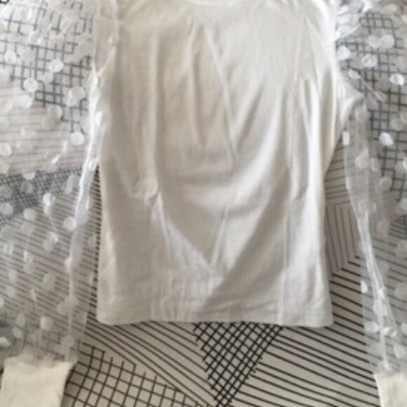 Polka Dot Sheer Sleeve Fitted Top white - Picture 8 of 9